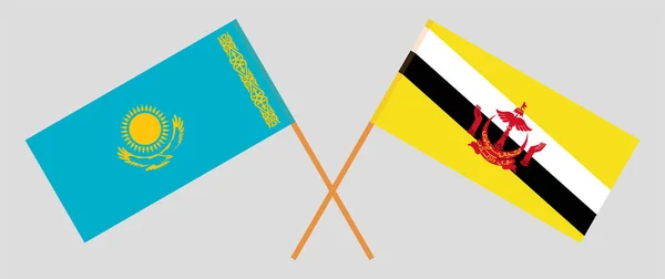 Bandiere incrociate del Brunei e del Kazakistan — Vettoriale Stock