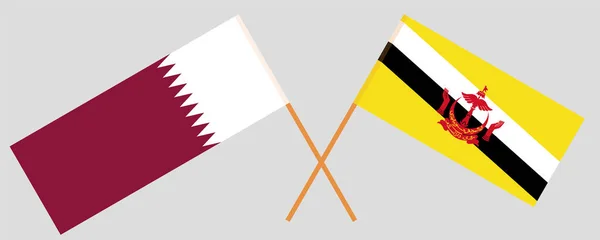 Bandeiras cruzadas de Brunei e Qatar — Vetor de Stock