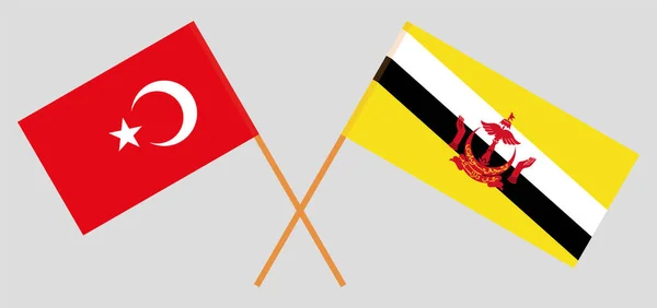 Bandiere incrociate di Brunei e Turchia — Vettoriale Stock