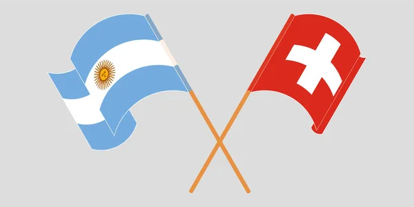 跨越并挥动瑞士和阿根廷的国旗 — 图库矢量图片