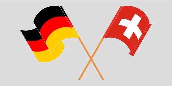 Gekruiste en wapperende vlaggen van Zwitserland en Duitsland — Stockvector