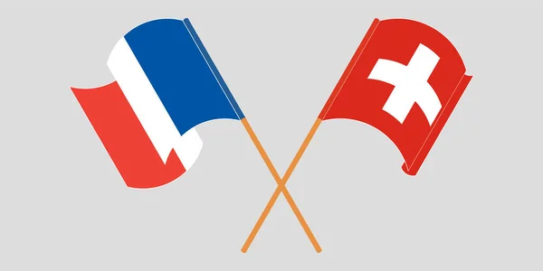 Διέσχισε και κυματίζει σημαίες της Ελβετίας και της Γαλλίας — Διανυσματικό Αρχείο