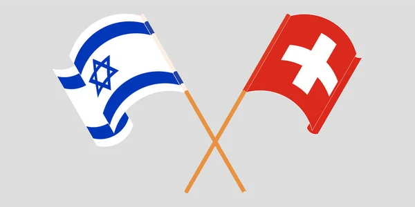 Drapeaux croisés et agités de la Suisse et d'Israël — Image vectorielle