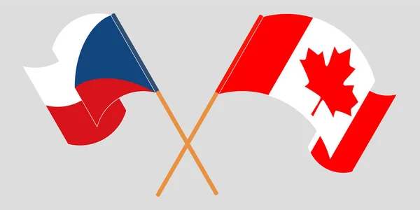 Gekruiste en wapperende vlaggen van Tsjechië en Canada — Stockvector