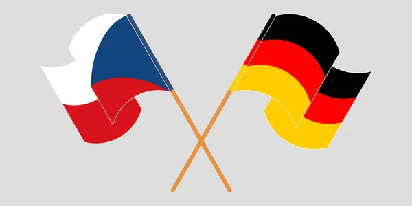 Gekruiste en wapperende vlaggen van Tsjechië en Duitsland — Stockvector