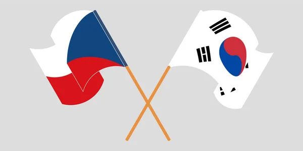 Bandeiras cruzadas e onduladas da República Checa e da Coreia do Sul —  Vetores de Stock