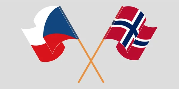 Banderas cruzadas y ondeantes de la República Checa y Noruega — Archivo Imágenes Vectoriales