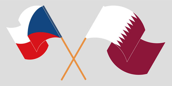 Crossed and waving flags of Czech Republic and Qatar