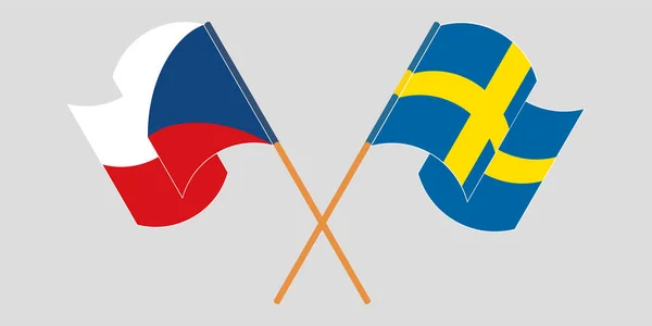 Banderas cruzadas y ondeantes de la República Checa y Suecia — Archivo Imágenes Vectoriales