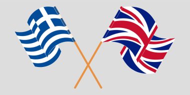 Crossed and waving flags of Greece and the UK clipart