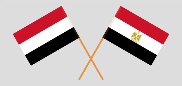Bandiere incrociate di Egitto e Yemen — Vettoriale Stock