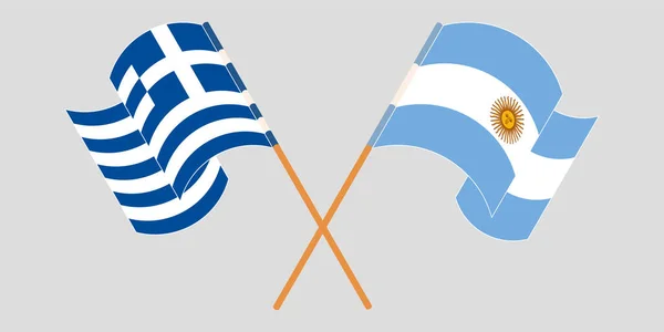 跨越并挥动希腊和阿根廷的国旗 — 图库矢量图片