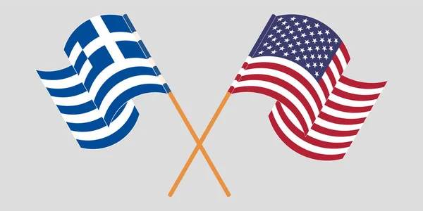 Διέσχισε και κυμάτιζε σημαίες της Ελλάδας και των ΗΠΑ — Διανυσματικό Αρχείο