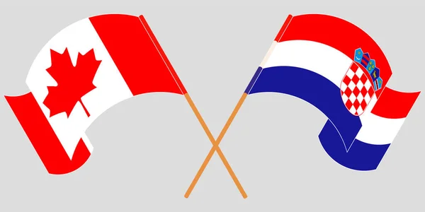 Bandeiras cruzadas e onduladas da Croácia e do Canadá — Vetor de Stock