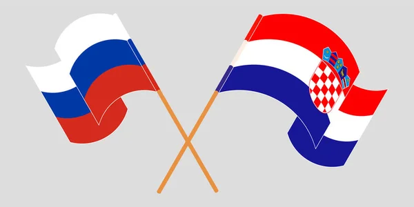 Crossed and waving flags of Croatia and Russia — Stock Vector