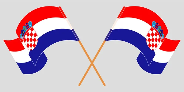 Bandeiras cruzadas e onduladas da Croácia — Vetor de Stock