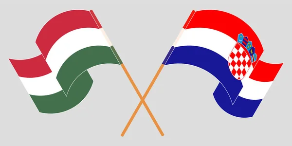 Hırvatistan ve Macaristan 'ın çapraz ve dalgalı bayrakları — Stok Vektör
