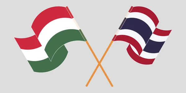 Macaristan ve Tayland 'ın çapraz ve dalgalı bayrakları — Stok Vektör