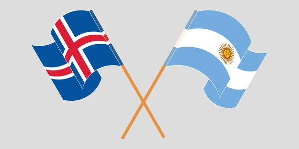 横渡和飘扬的冰岛和阿根廷国旗 — 图库矢量图片