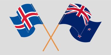 İzlanda ve Yeni Zelanda 'nın çapraz ve dalgalı bayrakları
