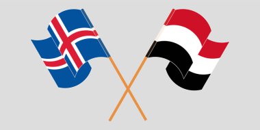 İzlanda ve Yemen 'in çapraz ve dalgalı bayrakları