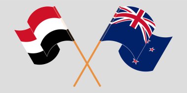 Yemen ve Yeni Zelanda 'nın çapraz ve dalgalı bayrakları