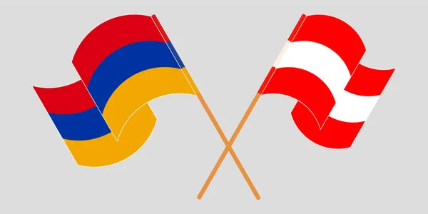 Gekruiste en wapperende vlaggen van Armenië en Oostenrijk — Stockvector