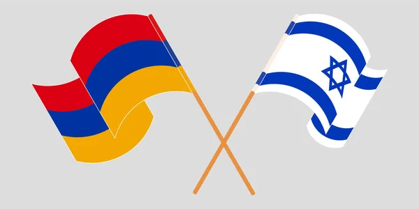 Gekruiste en wapperende vlaggen van Armenië en Israël — Stockvector