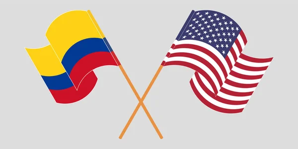 Διέσχισε και κυματίζει σημαίες της Κολομβίας και των ΗΠΑ — Διανυσματικό Αρχείο