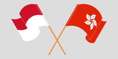 Crossed and waving flags of Indonesia and Hong Kong