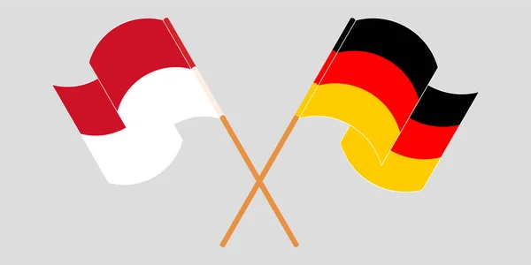 Crossed and waving flags of Indonesia and Germany — Stock Vector