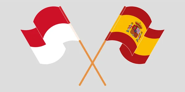 Crossed and waving flags of Indonesia and Spain — Stock Vector