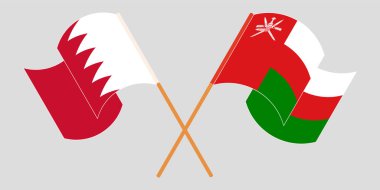 Umman ve Bahreyn 'in bayraklarını çaprazlayıp sallıyorlardı. Vektör illüstrasyonu