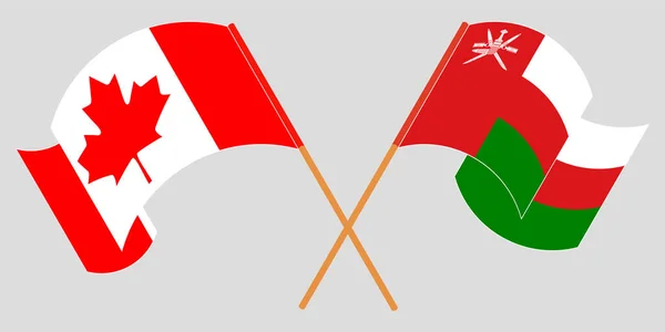 Gekreuzte und schwenkende Fahnen von Oman und Kanada — Stockvektor