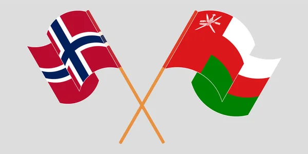 Banderas cruzadas y ondeantes de Omán y Noruega — Archivo Imágenes Vectoriales