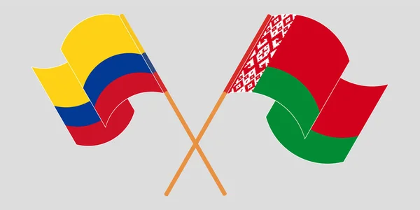 Crossed and waving flags of Belarus and Colombia — Stock Vector