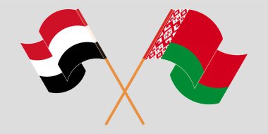 Belarus ve Yemen 'in bayrağını çapraz ve sallayarak