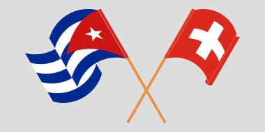 Çapraz ve dalgalı Küba ve İsviçre bayrakları