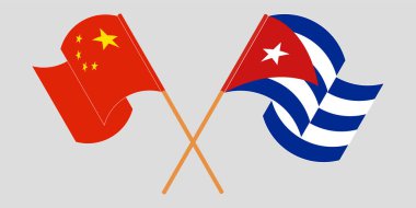 Çapraz ve dalgalı Küba ve Çin bayrakları