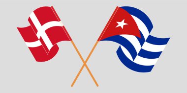 Çapraz ve dalgalı Küba ve Danimarka bayrakları