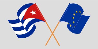 Çapraz ve dalgalı Küba ve AB bayrakları
