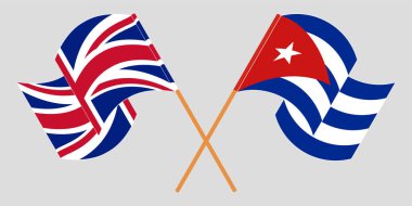 Küba ve İngiltere 'nin çapraz ve dalgalı bayrakları.