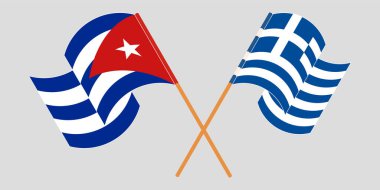 Çapraz ve dalgalı Küba ve Yunanistan bayrakları