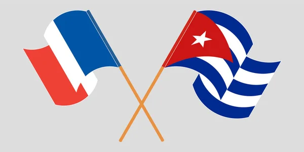 Cruzó y ondeó banderas de Cuba y Francia — Archivo Imágenes Vectoriales