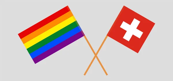Krzyżowane bandery LGBT i Szwajcarii — Wektor stockowy