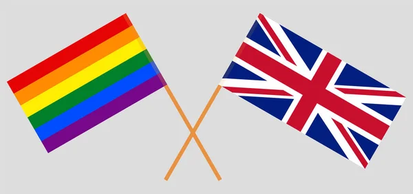 Crossed flags of LGBT and the UK — Stock Vector