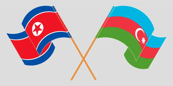 Перехрещені та розмахуючі прапори Північної Кореї та Азербайджану — стоковий вектор