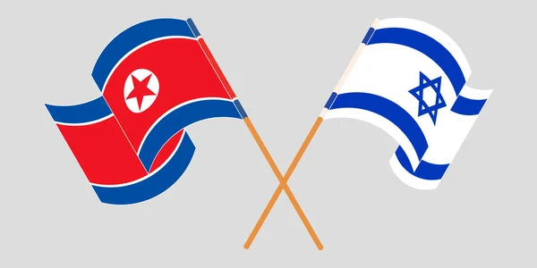 Перехрещені й розмахуючі прапори Північної Кореї та Ізраїлю — стоковий вектор