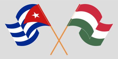 Çapraz ve sallanan Küba ve Macaristan bayrakları