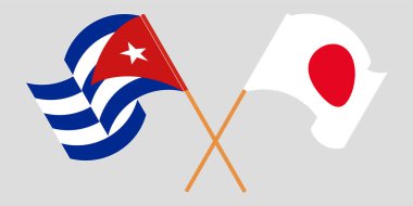 Çapraz ve dalgalı Küba ve Japonya bayrakları